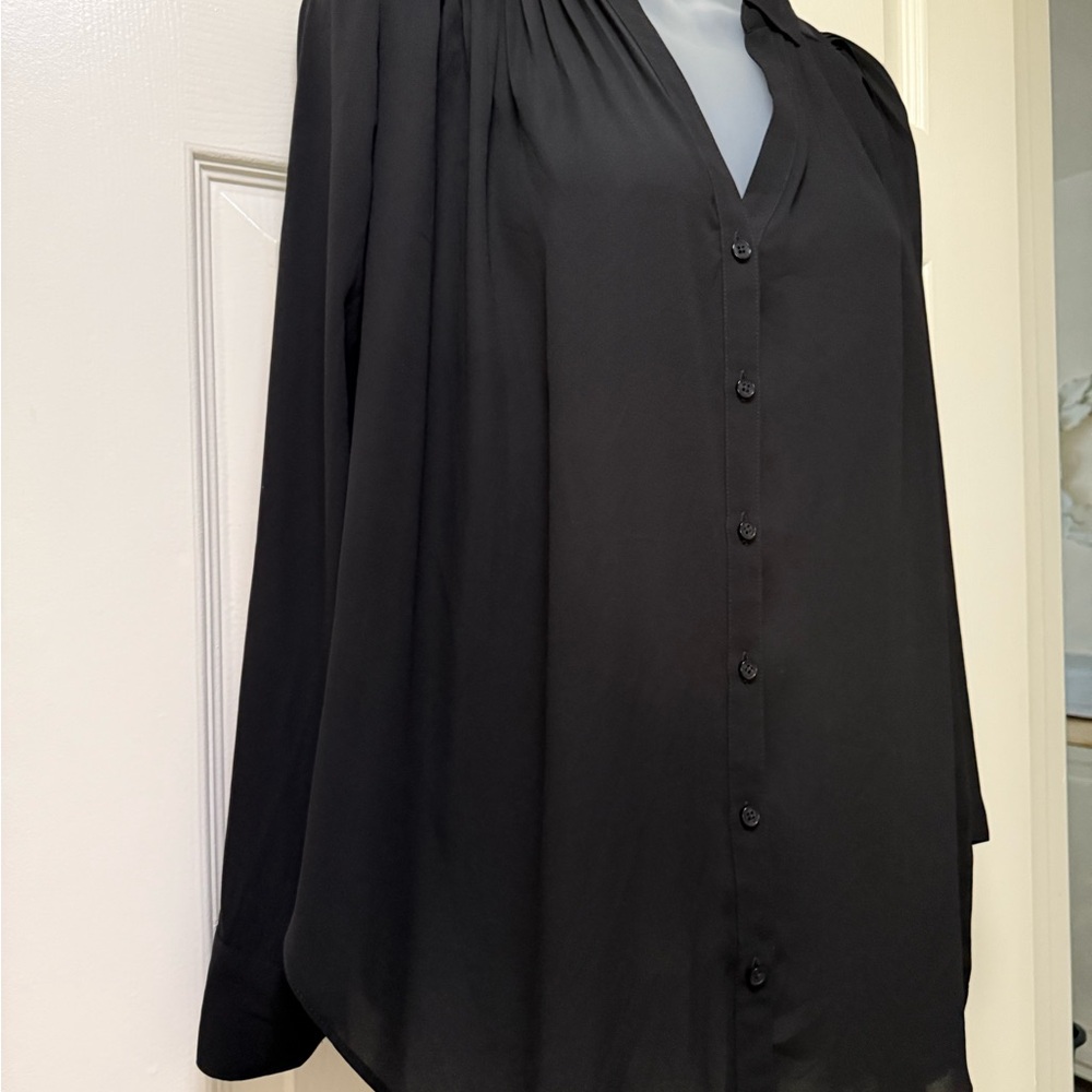 Express Black Blouse with Mandarin Collar and Relaxed Fit